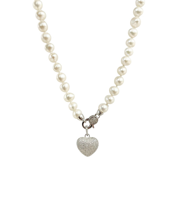🤍 Collana di Perle Naturali con Cuore in Argento 925 Rodiato